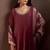 Wine chinon embroidered zari work ethnic kurta set with matching dupatta