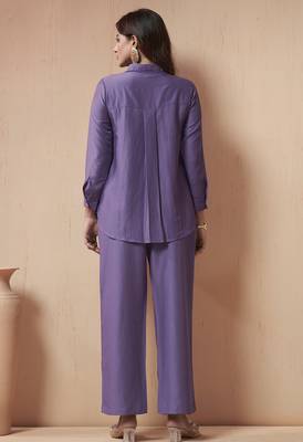 Women's lavender embroidered cotton blend co-ord set 2