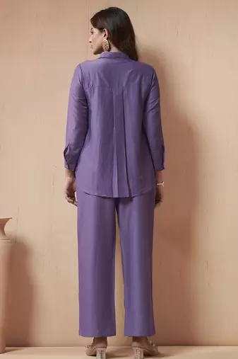 Women's lavender embroidered cotton blend co-ord set