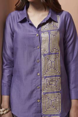 Women's lavender embroidered cotton blend co-ord set 5