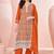 Orange chinon embroidered thread work ethnic kurta set with matching dupatta