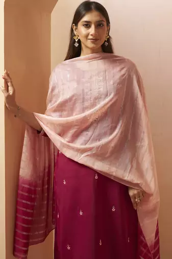 Red chinon embroidered hand embroidery ethnic kurta set with matching dupatta