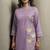Women's purple pure cotton bird embroidered straight kurta with solid pure cotton pants co-ord set