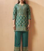 Women's rama green jacquard vichitra silk co-ord set