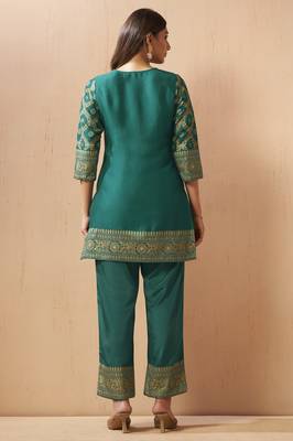 Women's rama green jacquard vichitra silk co-ord set 2