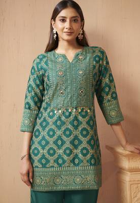 Women's rama green jacquard vichitra silk co-ord set 4