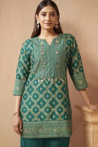 Women's rama green jacquard vichitra silk co-ord set