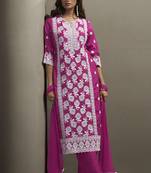 Green chinon embroidered thread work ethnic kurta set with matching dupatta