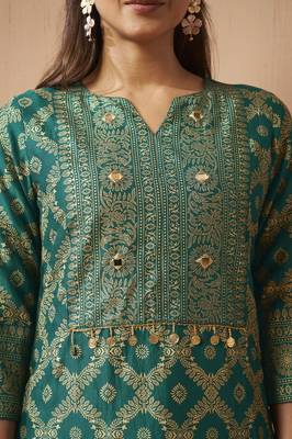 Women's rama green jacquard vichitra silk co-ord set 5