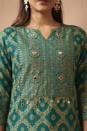 Women's rama green jacquard vichitra silk co-ord set