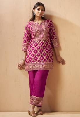 Women's pink jacquard vichitra silk co-ord set 1