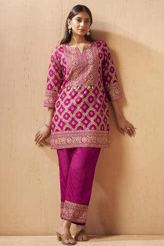 Women's pink jacquard vichitra silk co-ord set