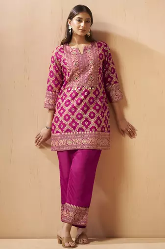Women's pink jacquard vichitra silk co-ord set