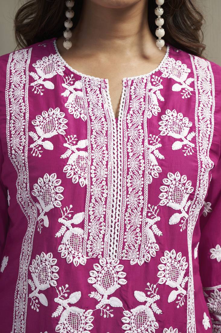 Green chinon embroidered thread work ethnic kurta set with matching dupatta