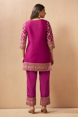 Women's pink jacquard vichitra silk co-ord set 2
