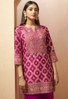 Women's pink jacquard vichitra silk co-ord set 4