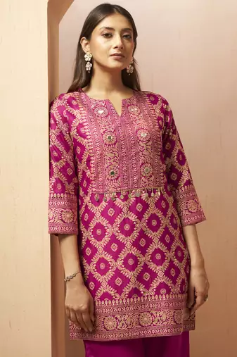 Women's pink jacquard vichitra silk co-ord set