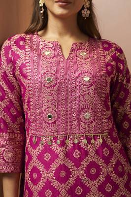 Women's pink jacquard vichitra silk co-ord set 5