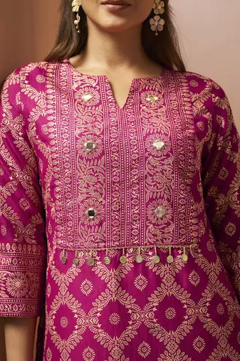 Women's pink jacquard vichitra silk co-ord set