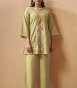 Green embroidered mirror work co-ord set