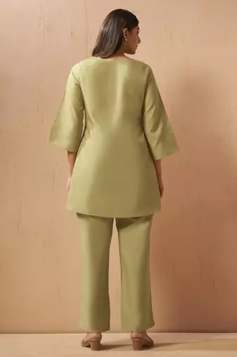 Green embroidered mirror work co-ord set