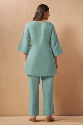 Dusty teal embroidered mirror work co-ord set 2
