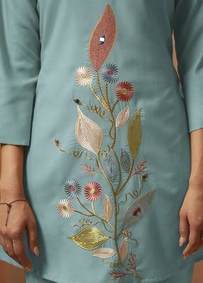 Dusty teal embroidered mirror work co-ord set 5