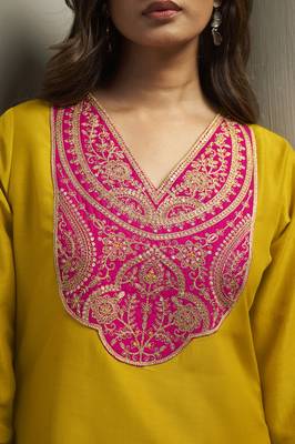 Red chinon embroidered sequins work ethnic kurta set with matching dupatta 5