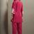 Women's pink cotton blend floral embroidered co-ord set with straight top & solid pants