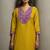 Yellow chinon embroidered sequins work ethnic kurta set with matching dupatta