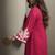 Women's pink cotton blend floral embroidered co-ord set with straight top & solid pants