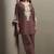 Women's coffee cotton blend floral embroidered co-ord set with straight top & solid pants
