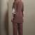 Women's coffee cotton blend floral embroidered co-ord set with straight top & solid pants