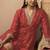 Red silk blend embroidered sequins work ethnic kurta set with matching dupatta
