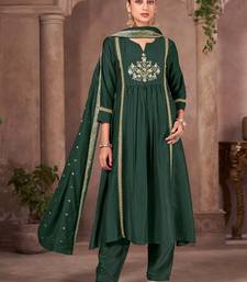 Green chinon embroidered sequins work ethnic kurta set with matching dupatta