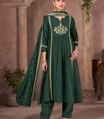 Green chinon embroidered sequins work ethnic kurta set with matching dupatta