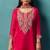 Red silk blend embroidered zari work ethnic kurta set with matching dupatta