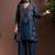 Navy blue silk blend embroidered mirror work ethnic kurta set with matching dupatta