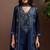 Navy blue silk blend embroidered mirror work ethnic kurta set with matching dupatta