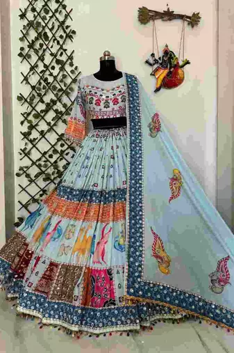 Sky Blue Navratri Lehenga Choli With Dupatta