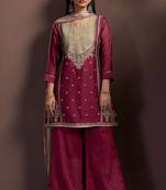 Red silk blend embroidered zari work ethnic kurta set with matching dupatta