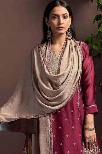 Red silk blend embroidered zari work ethnic kurta set with matching dupatta