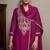 Red silk blend embroidered thread work ethnic kurta set with matching dupatta