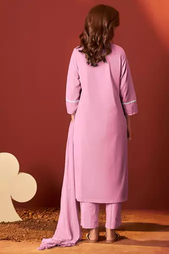 Pink pure cotton embroidered chikankari ethnic kurta set with matching dupatta