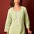 Green pure cotton embroidered chikankari ethnic kurta set with matching dupatta