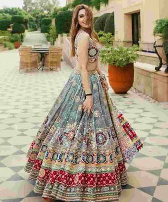 Grey Mirror Navratri Lehenga Choli With Dupatta 2