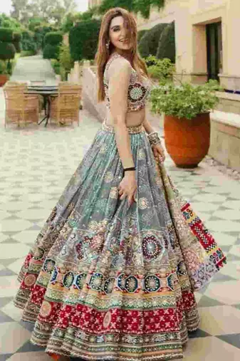 Grey Mirror Navratri Lehenga Choli With Dupatta