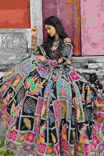 Black Thread Navratri Lehenga Choli With Dupatta