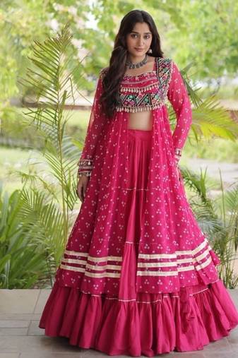 Rani Cotton Readymade Navratri Lehenga Choli with Bandhej & Patchework