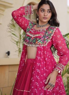 Rani Cotton Readymade Navratri Lehenga Choli with Bandhej & Patchework 2